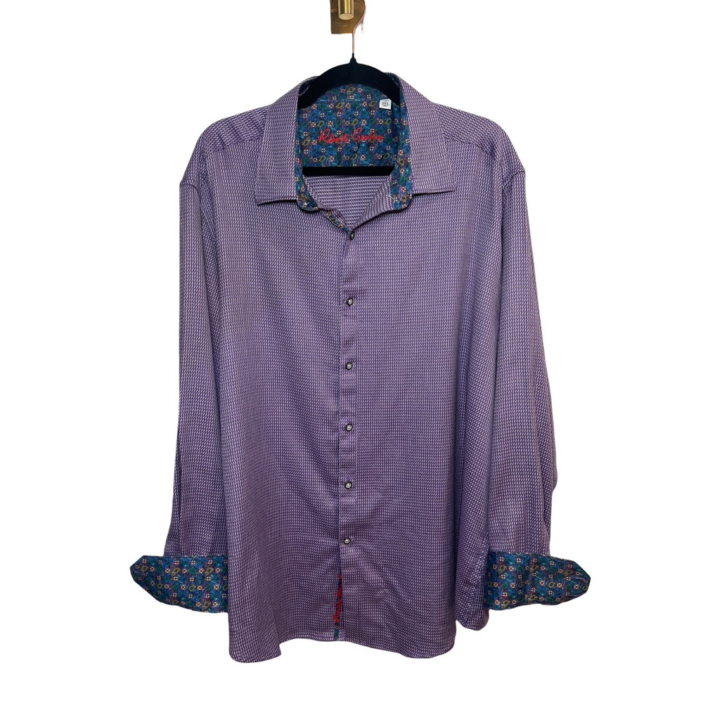 Robert‎ Graham Button Down Shirt Paisley Flip Cuff Classic Fit Purple 3XL Men's